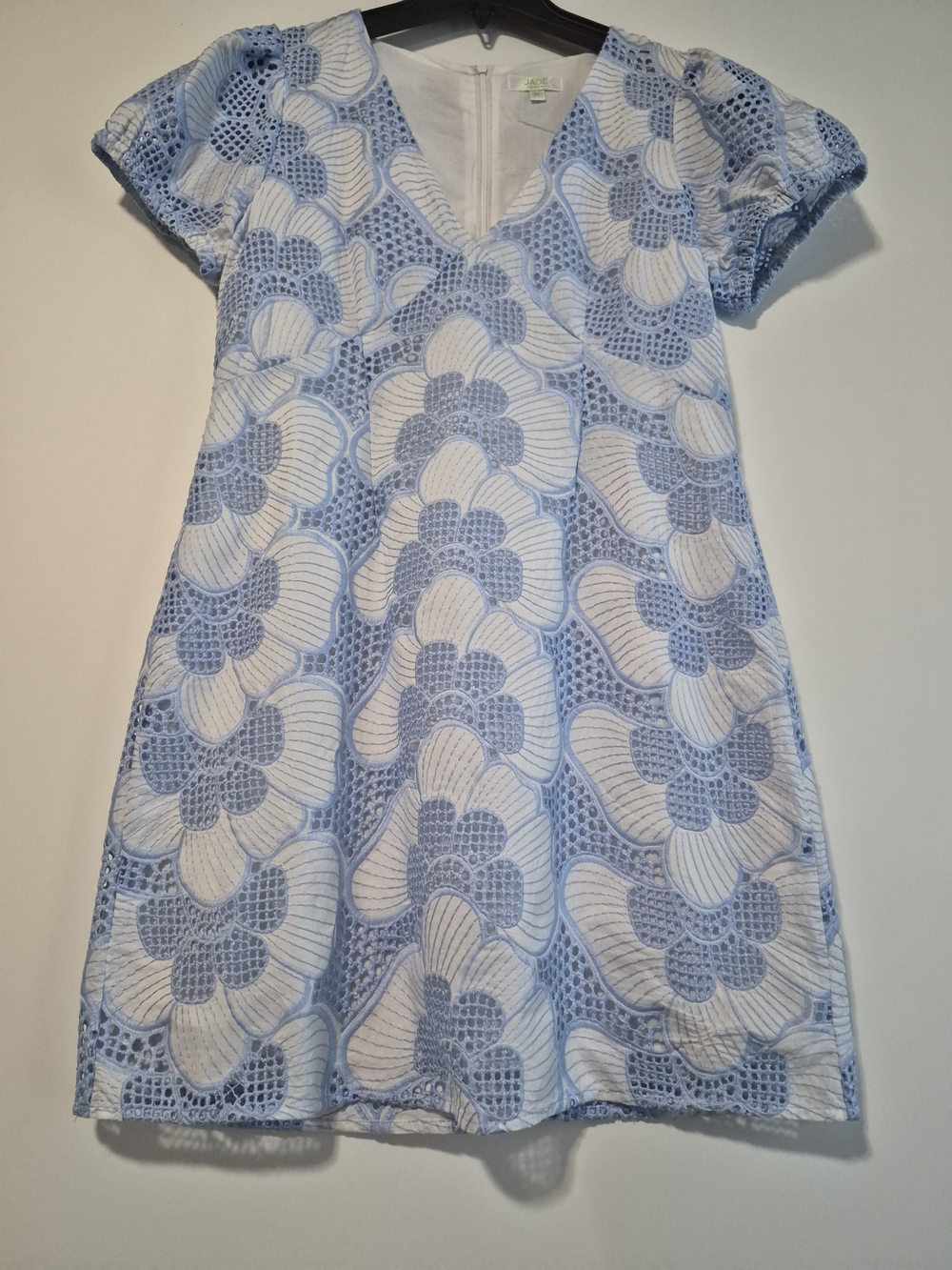 JADE Luxury Floral Embroidered Eyelet Corded Lace A-Line Dress Medium